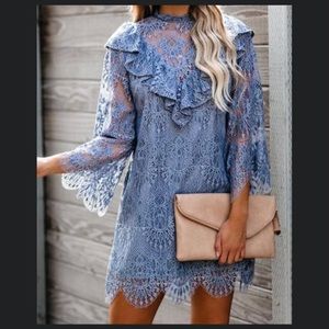 VICI Indigo Ruffled Lace Dress